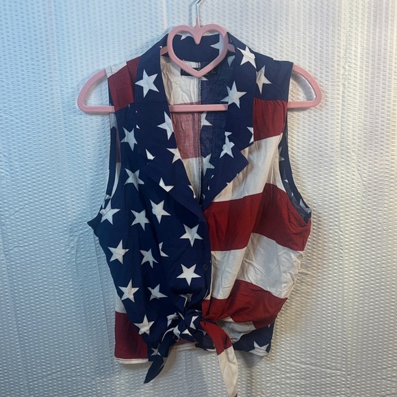Patriotic Sleeveless Tie-Front Top - Picture 1 of 4